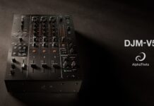 The DJM-V5 from AlphaTheta: 3 channels, 4-band EQ, V10 sound – no Beat FX or crossfader.