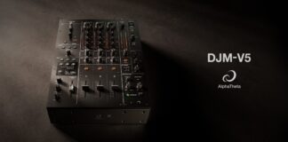 The DJM-V5 from AlphaTheta: 3 channels, 4-band EQ, V10 sound – no Beat FX or crossfader.